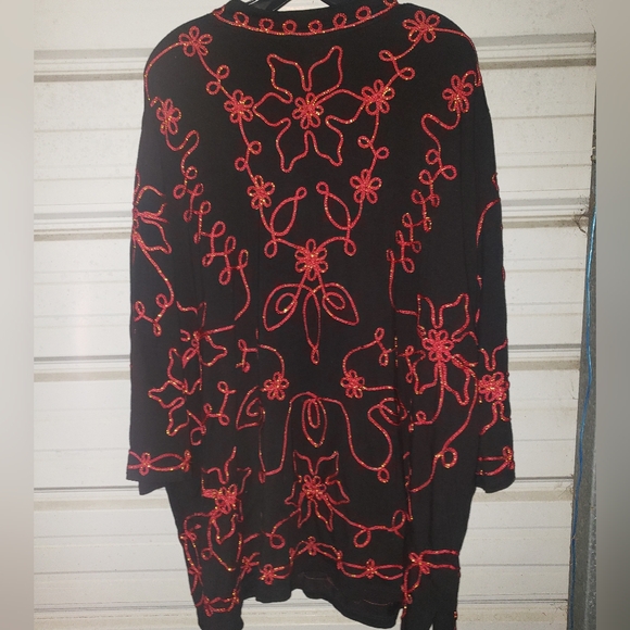 Plus Size 4X Catherines Red Embroidered Knit black top shirt women's - Picture 5 of 5